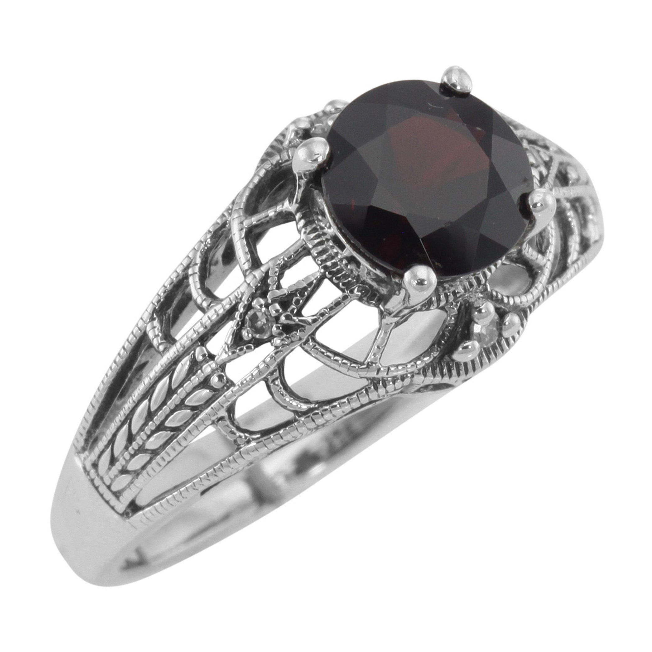 Art Deco style, Garnet, Diamond, sterling silver rings, front view
