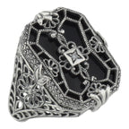 Victorian style, Diamond, Black Onyx, sterling silver rings, front view