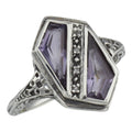 Art Deco style, Amethyst, Diamond, sterling silver rings, front view