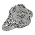 Victorian style, Diamond, Camphor Glass, sterling silver rings, front view