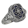 Victorian style, Diamond, Lapis, sterling silver rings, front view