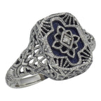 Victorian style, Diamond, Lapis, sterling silver rings, front view