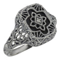 Victorian style, Diamond, Black Onyx, sterling silver rings, front view