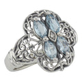 Antique style, Blue Topaz, Diamond, sterling silver rings, front view