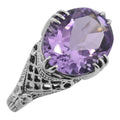 Filigree, Amethyst, sterling silver rings, front view