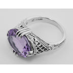 Detail view of Amethyst Filigree Ring highlighting Amethyst