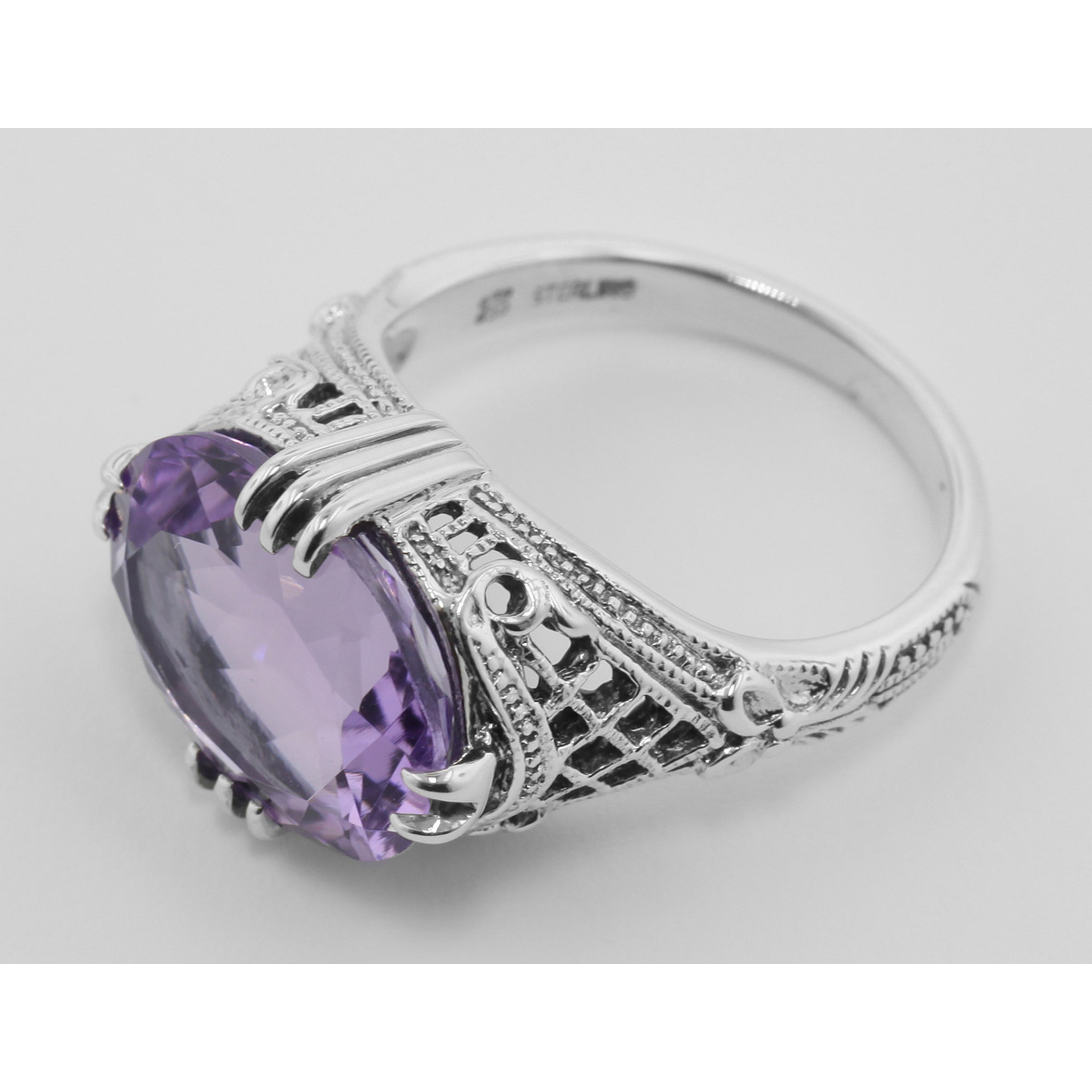 Detail view of Amethyst Filigree Ring highlighting Amethyst