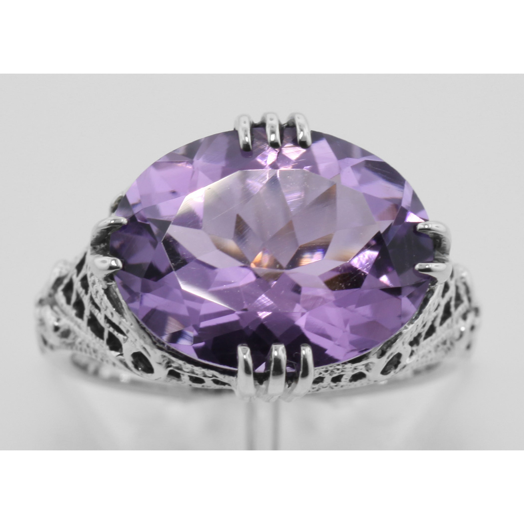 Back view of Amethyst Filigree Ring showing 925 sterling silver hallmark