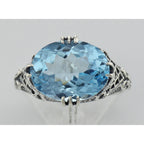 Back view of 8.9 Carat Geniune Blue Topaz Filigree Ring showing 925 sterling silver hallmark