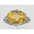 Detail view of Beautiful 8.9 Carat Geniune Golden Citrine Filigree Ring highlighting Citrine
