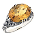 Filigree, Citrine, sterling silver rings, front view