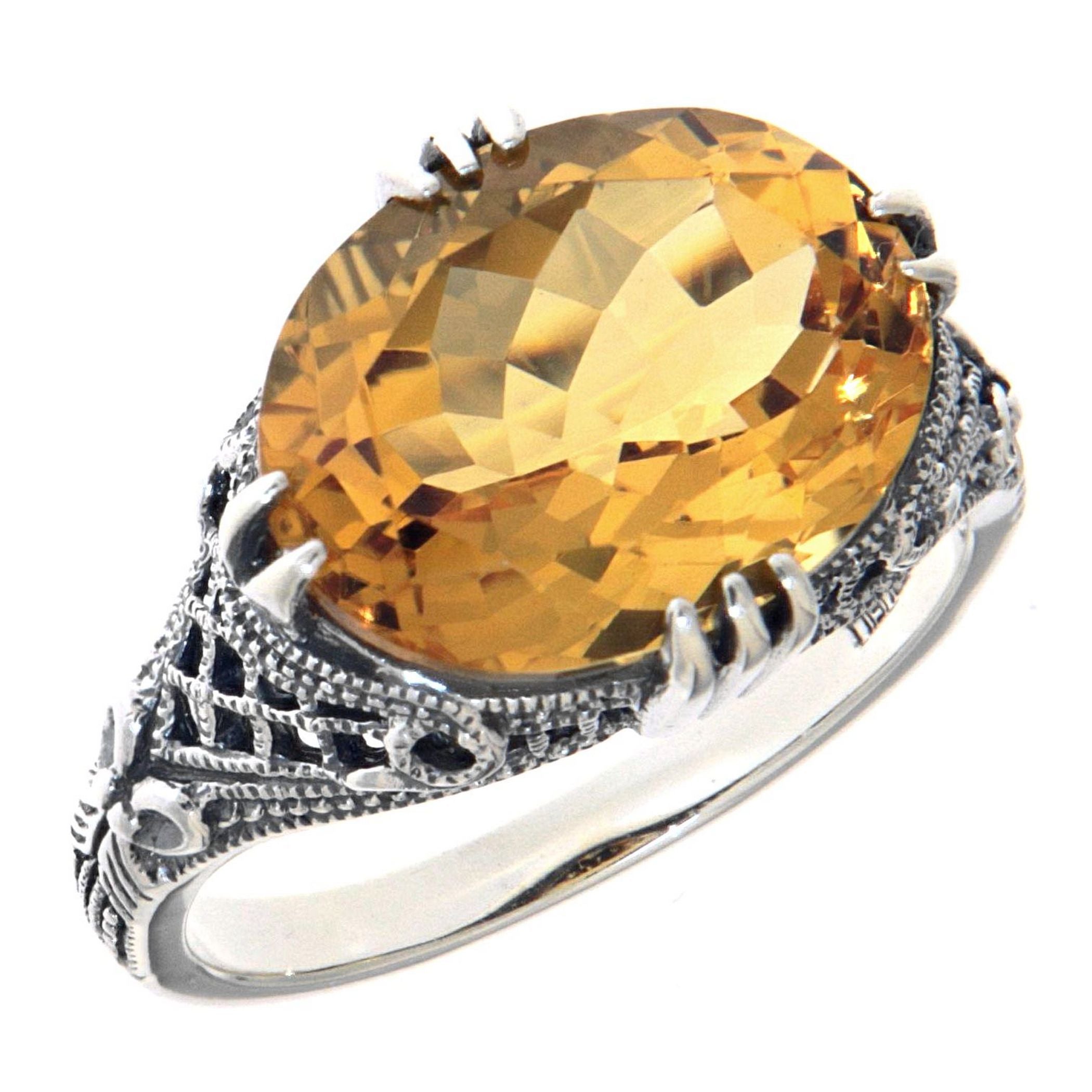 Filigree, Citrine, sterling silver rings, front view