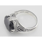 Back view of Beautiful Oval Black Onyx Filigree Ring showing 925 sterling silver hallmark