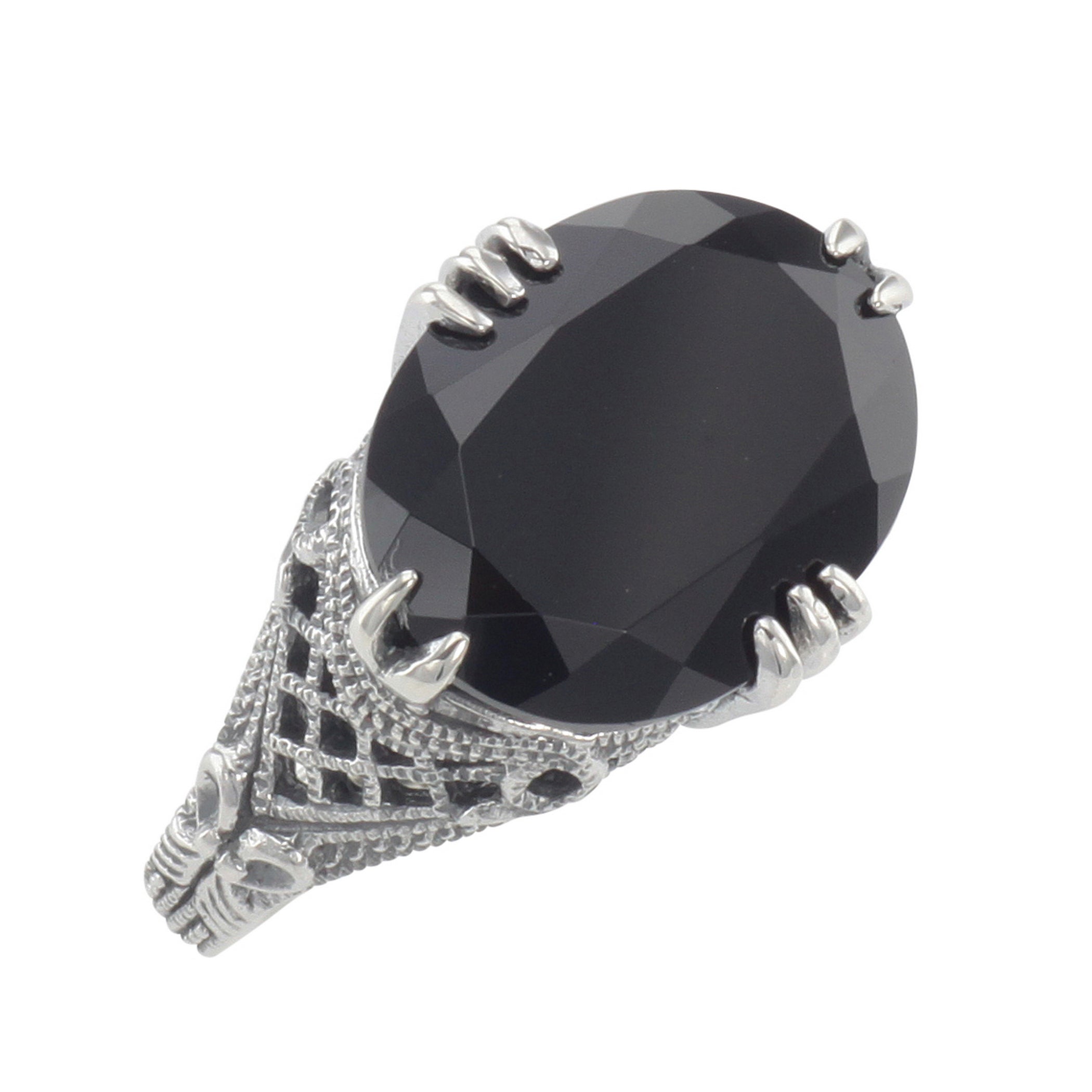 Filigree, Black Onyx, Onyx, sterling silver rings, front view