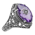 Victorian style, Amethyst, Diamond, sterling silver rings, front view