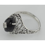 Back view of Art Deco Style Black Oynx Ring with Diamond Center showing 925 sterling silver hallmark