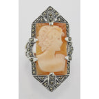 Detail view of Italian Hand Carved Shell Cameo Ring highlighting design details
