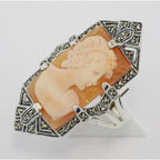 Back view of Italian Hand Carved Shell Cameo Ring showing 925 sterling silver hallmark