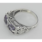Detail view of Art Deco Style Genuine Amethyst Filigree Ring highlighting Amethyst