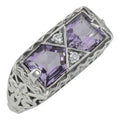 Art Deco style, Amethyst, sterling silver rings, front view