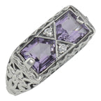 Art Deco style, Amethyst, sterling silver rings, front view