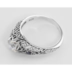 Back view of White Topaz Filigree Ring with Genuine Sapphire Accents Sterling Silver showing 925 sterling silver hallmark