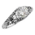 Filigree, White Topaz, Sapphire, sterling silver rings, front view