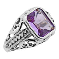 Filigree, Amethyst, sterling silver rings, front view
