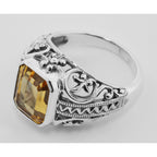 Back view of Citrine Filigree Ring showing 925 sterling silver hallmark
