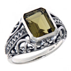 Filigree, Emerald, sterling silver rings, front view