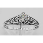 Detail view of Beautiful Victorian Style CZ Solitare Filigree Ring highlighting CZ