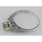 Back view of Beautiful Victorian Style Peridot Solitaire Filigree Ring Sterling Silver showing 925 sterling silver hallmark