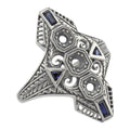 Art Deco style, Sapphire, sterling silver semi mount rings, front view