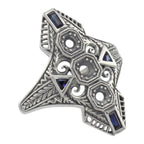 Art Deco style, Sapphire, sterling silver semi mount rings, front view