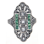 Back view of Art Deco Style White Topaz / Emerald Accent Gemstone Ring Sterling Silver showing 925 sterling silver hallmark