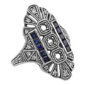 Art Deco style, Sapphire, sterling silver semi mount rings, front view
