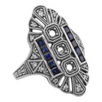 Art Deco style, Sapphire, sterling silver semi mount rings, front view