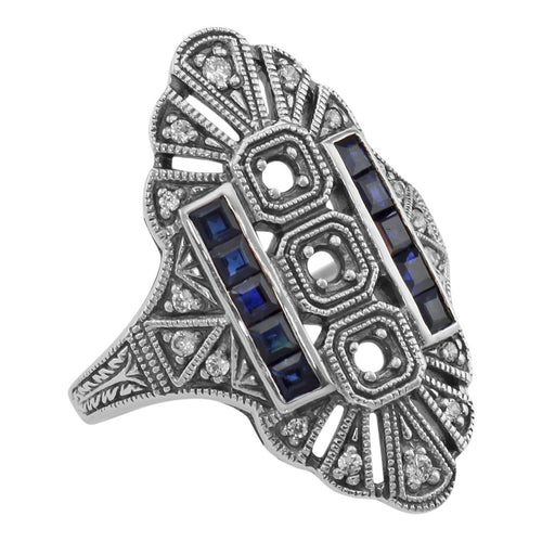 Art Deco style, Sapphire, sterling silver semi mount rings, front view