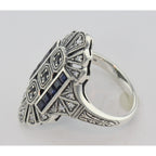 Detail view of 3 Stone Semi Mount Sapphire Ring - Art Deco Style highlighting Sapphire