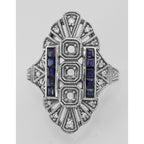Back view of 3 Stone Semi Mount Sapphire Ring - Art Deco Style showing 925 sterling silver hallmark