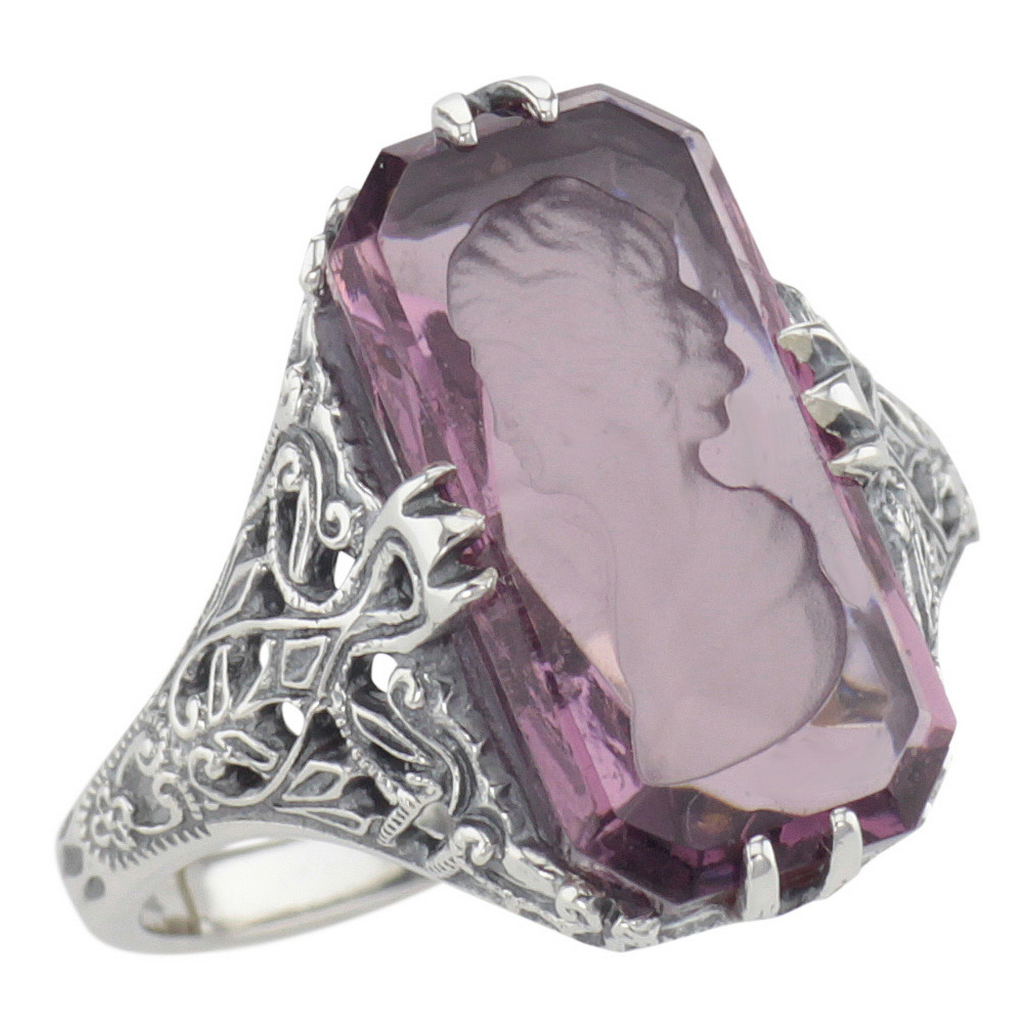 Amethyst, Crystal, sterling silver rings, front view