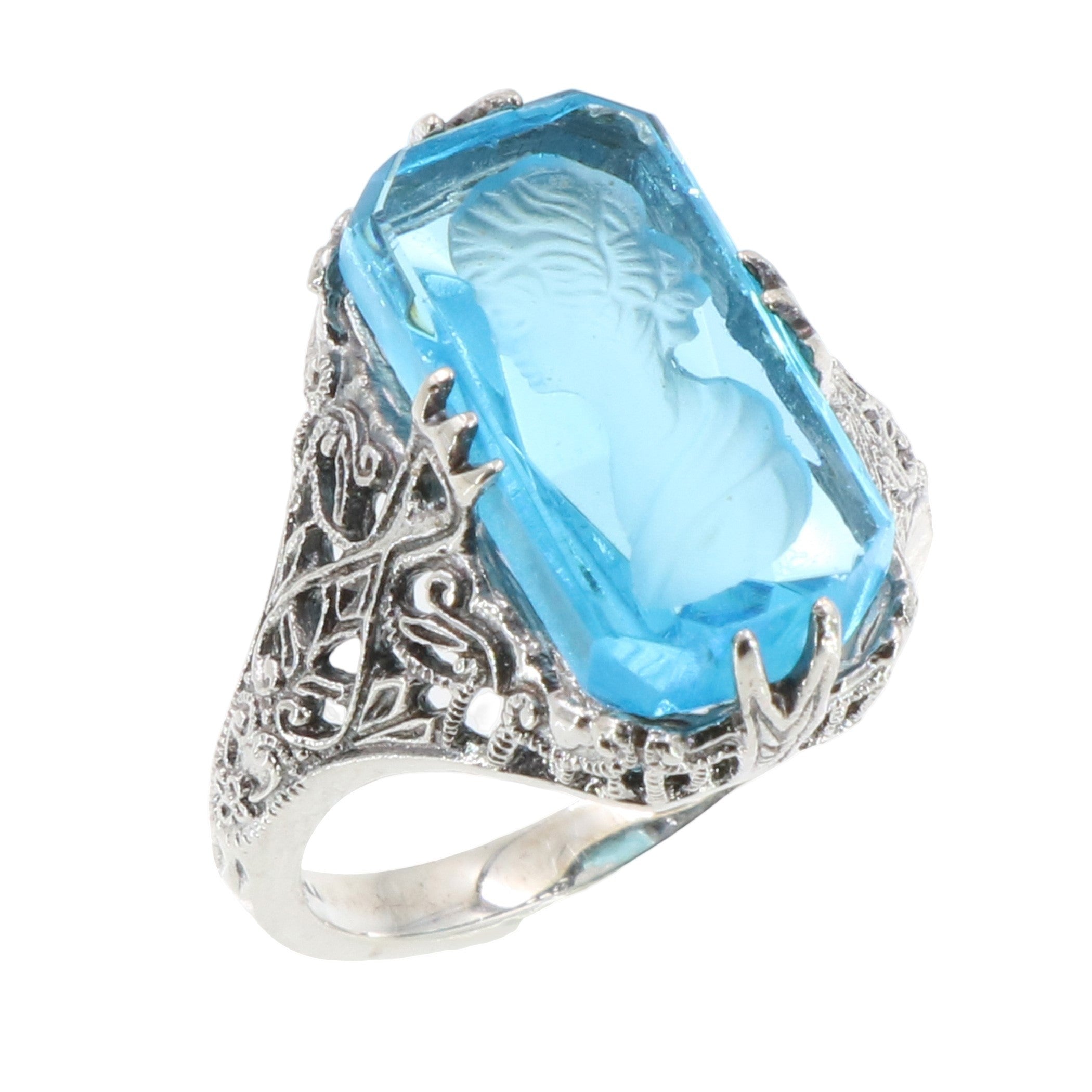Filigree, Crystal, sterling silver rings, front view