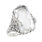 Filigree, Crystal, sterling silver rings, front view