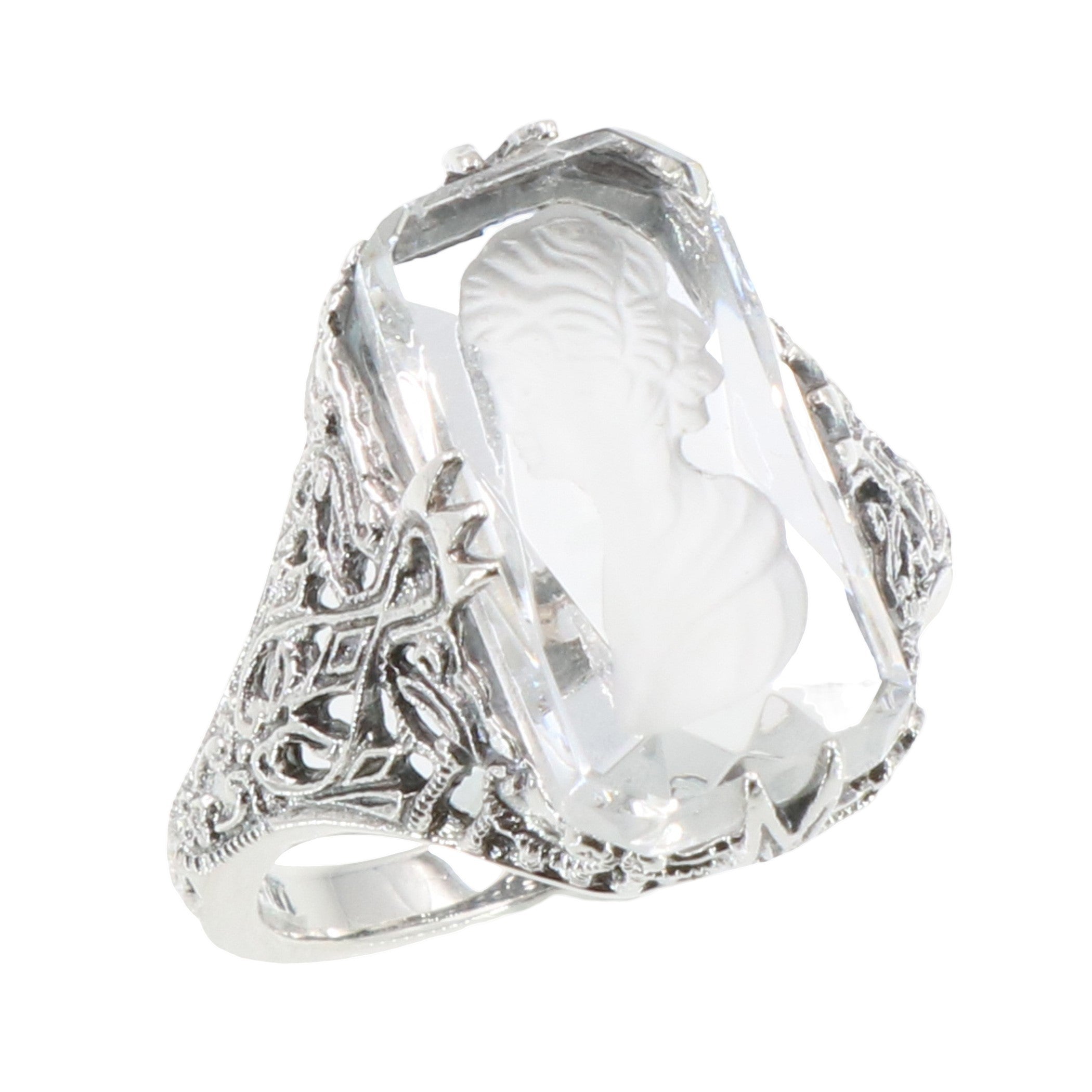 Filigree, Crystal, sterling silver rings, front view