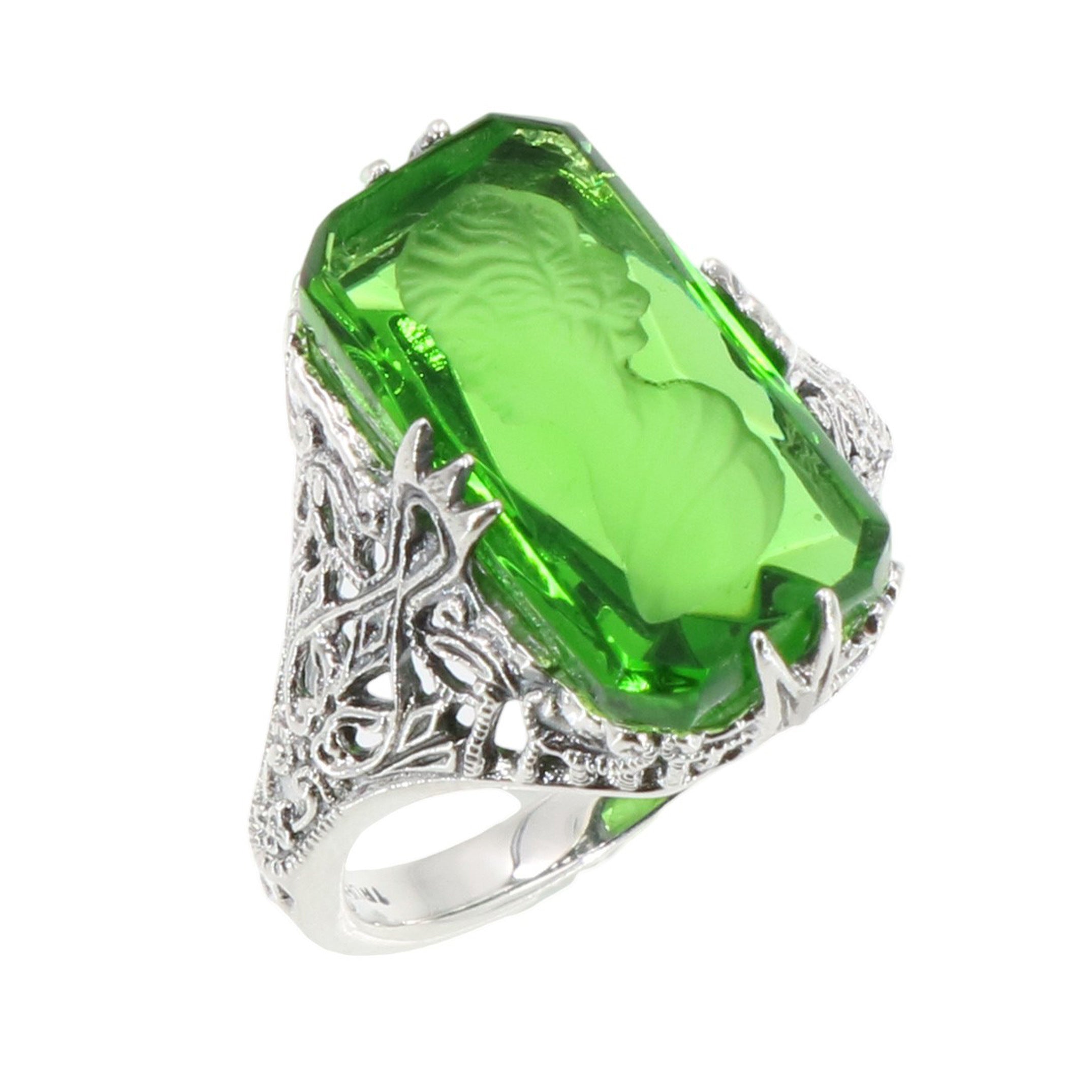 Filigree, Crystal, sterling silver rings, front view