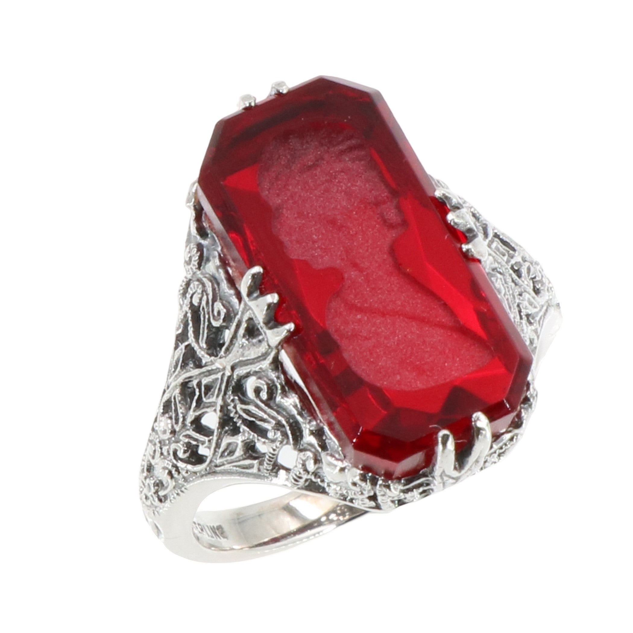 Filigree, Crystal, sterling silver rings, front view
