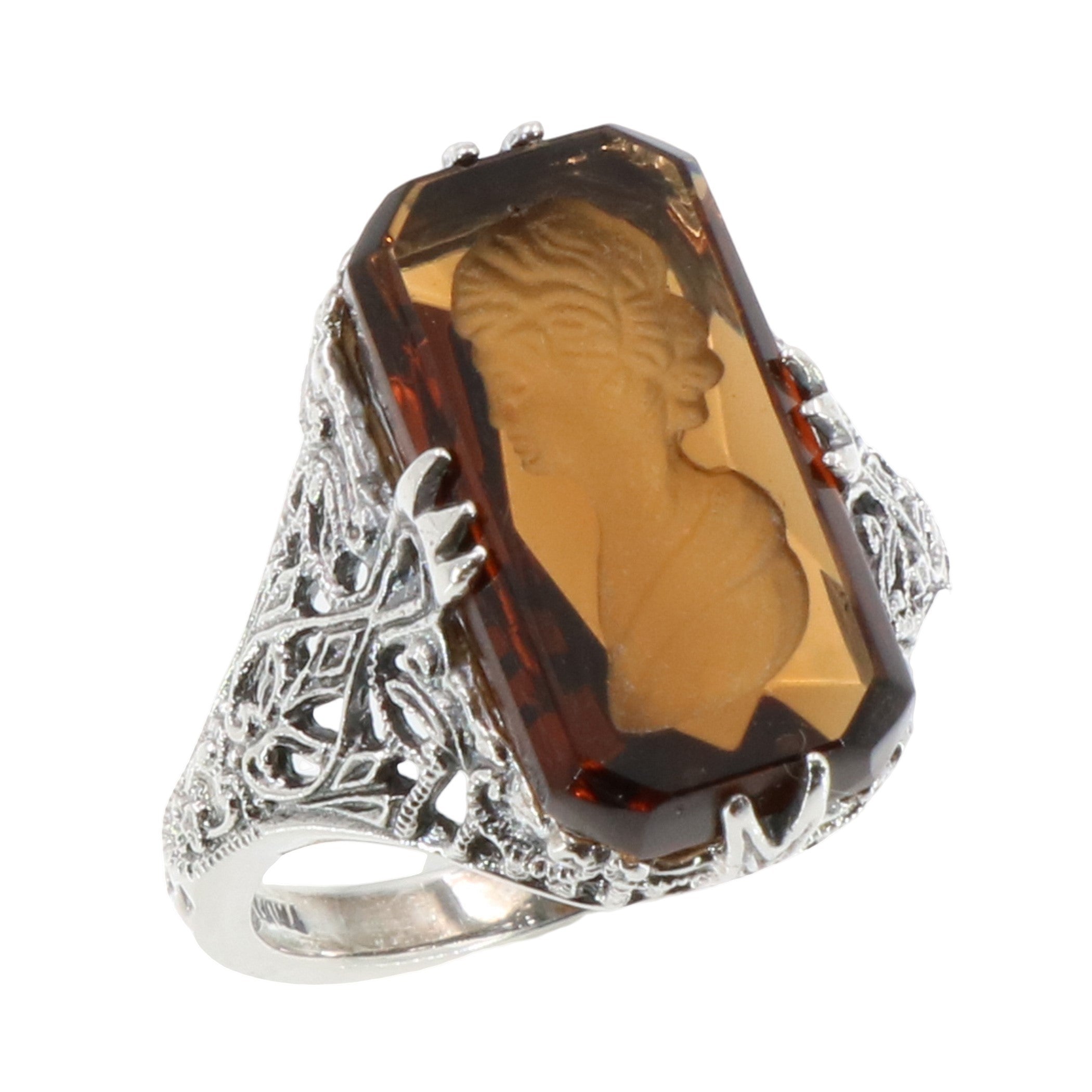 Filigree, Crystal, sterling silver rings, front view
