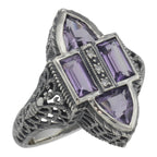 Antique style, Amethyst, Diamond, sterling silver rings, front view