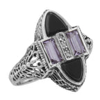 Art Deco style, Amethyst, Diamond, sterling silver rings, front view