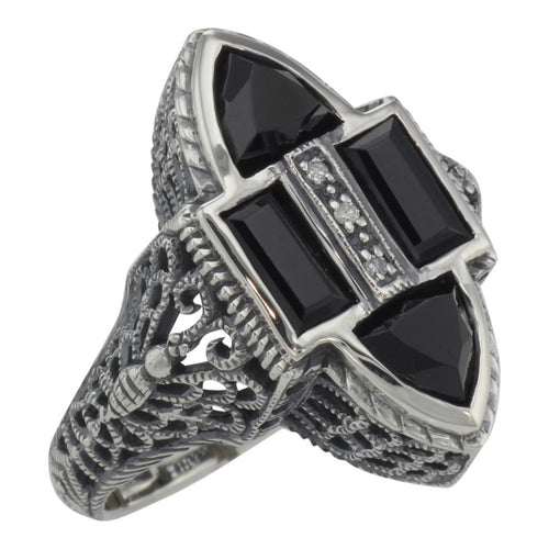 Antique style, Diamond, sterling silver rings, front view
